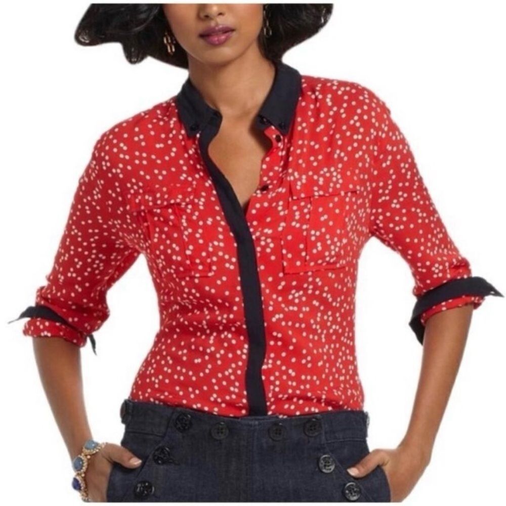 Maeve x Anthropologie Red & White Polka Dot Button Down Top Size 0
